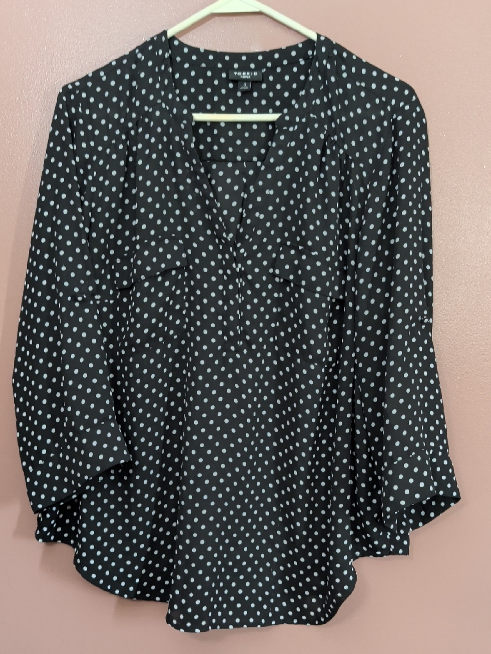 torrid Black with White Polka Dot V-Neck Blouse